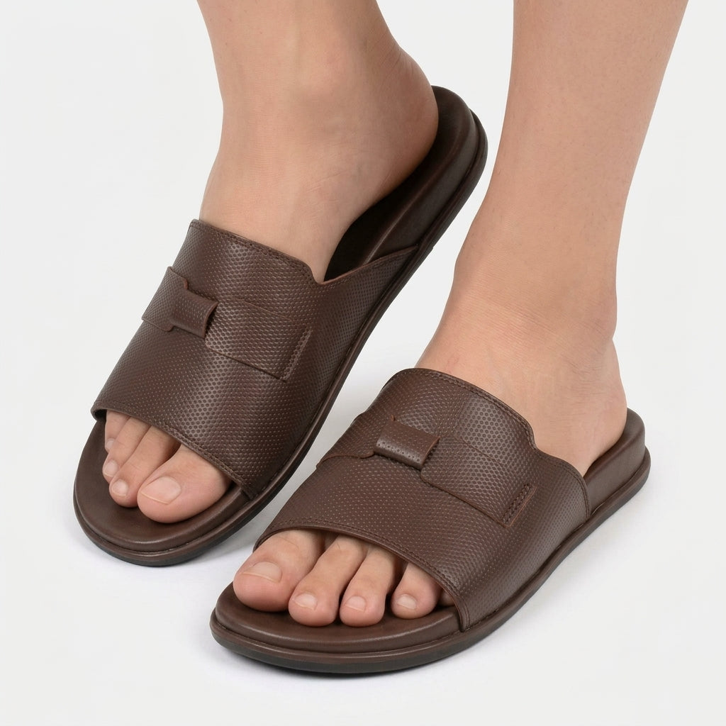Nafasat Tan  Men's Tan Embossed Leather Slippers | Daily Wear Pakistan