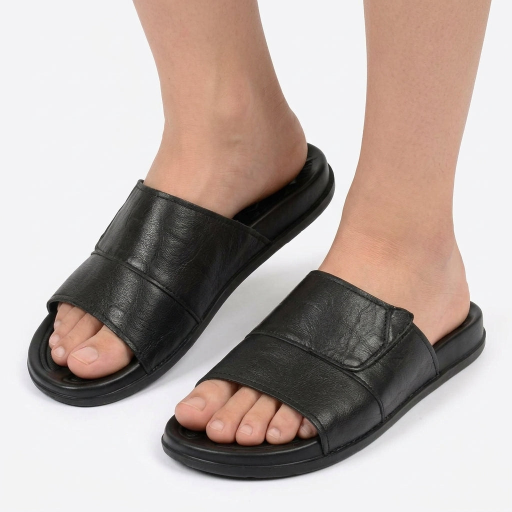 Nafasat Obsidian — Men's Black Leather Slides | Daily Wear Pakistan